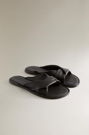 KNOTTED LEATHER SLIDERS - Brown by Zara - Image 1