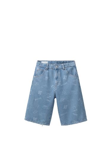 SKATE LOGO DENIM BERMUDA SHORTS - Blue by Zara