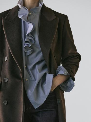 Camisa detalle cuello volantes - Azul de Zara