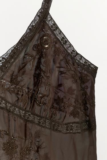 EMBROIDERED BEADED STRAP TOP - Brown by Zara - Image 5