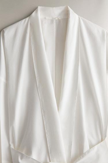 GATHERED COTTON DRESSING GOWN - White by Zara - Image 1