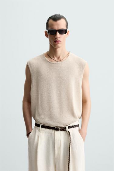 LINEN KNIT T-SHIRT - Light beige by Zara