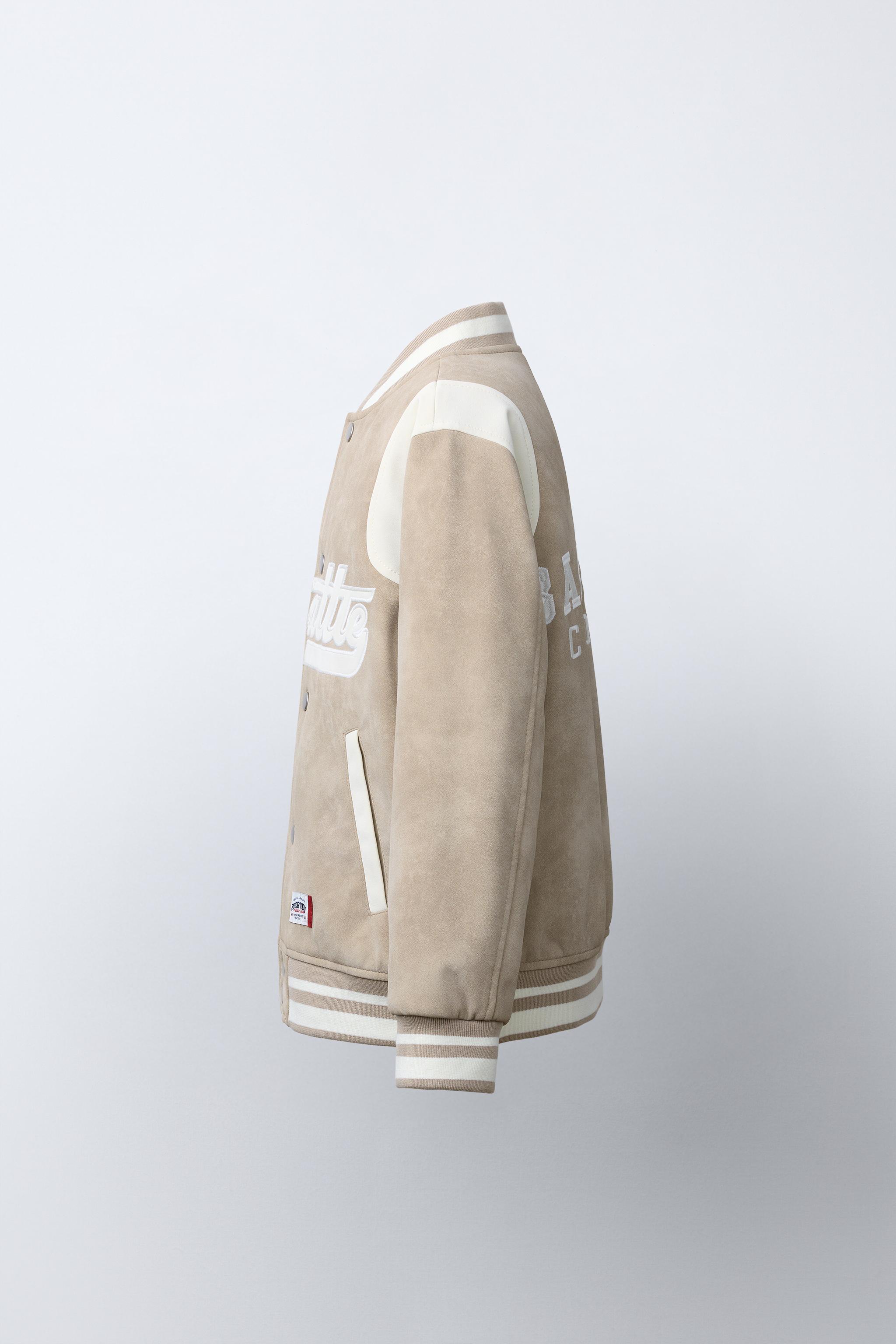BLOUSON BOMBER EFFET DAIM AVEC INSCRIPTION