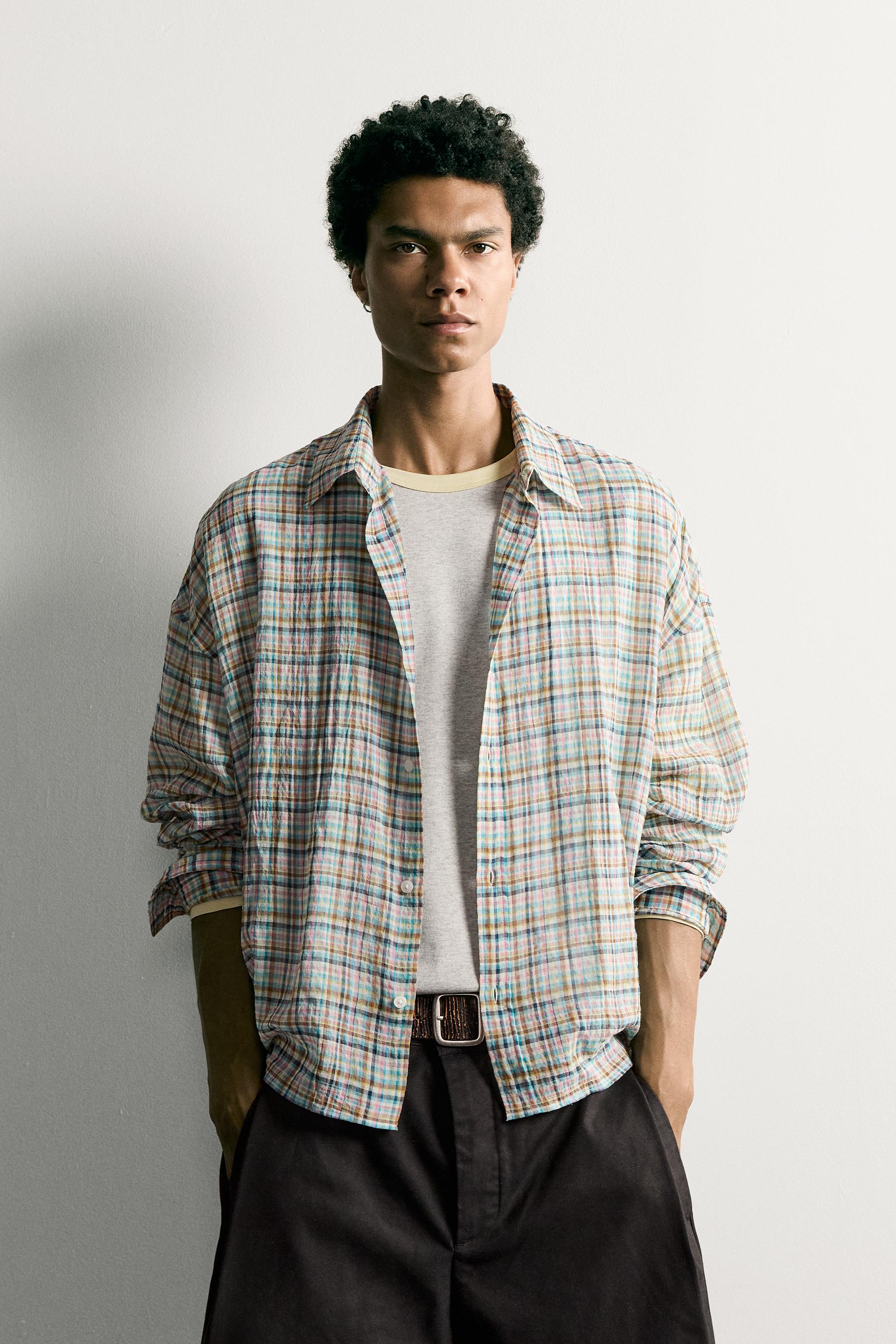 RELAXED FIT PLAID SHIRT — Multicolored
