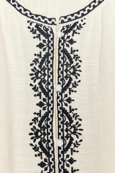 CHEMISE BRODERIES CONTRASTE - Écru de Zara - Image 9
