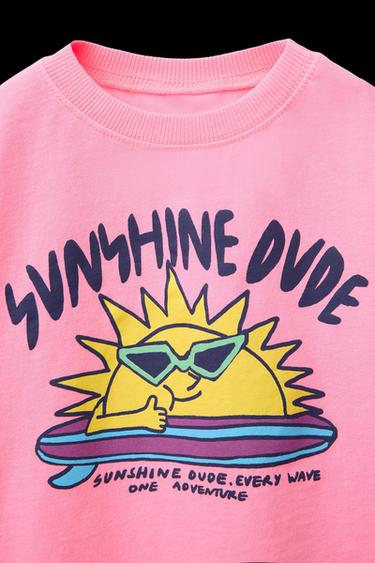CAMISETA GARMENT DYE ESTAMPADA - Rosa flúor de Zara