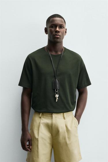 Zara MERCERIZED FINISH T-SHIRT - Dark green