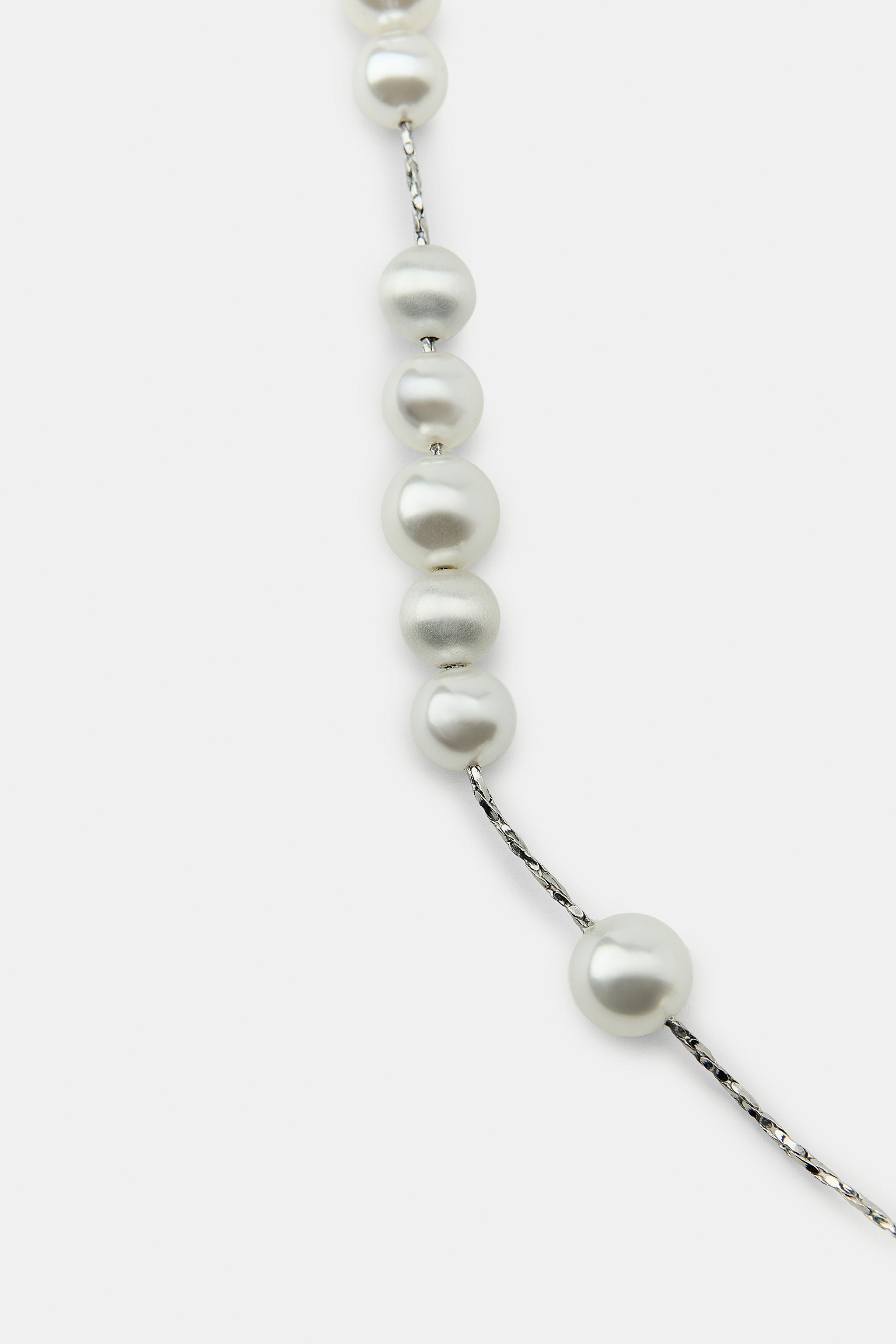 COLLIER LACET MÉTALLIQUE PERLES