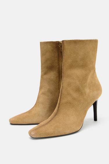 SPLIT SUEDE STILETTO HEEL ANKLE BOOTS - Beige by Zara - Image 2