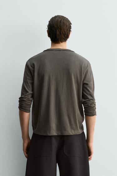 Zara RELAXED FIT HENLEY SHIRT - Olive green