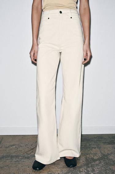 Zara ZW COLLECTION HIGH-WAIST WIDE LEG JEANS - Ecru