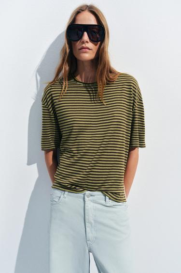 RUSTIEK GESTREEPT T-SHIRT - Bruin / Groen van Zara