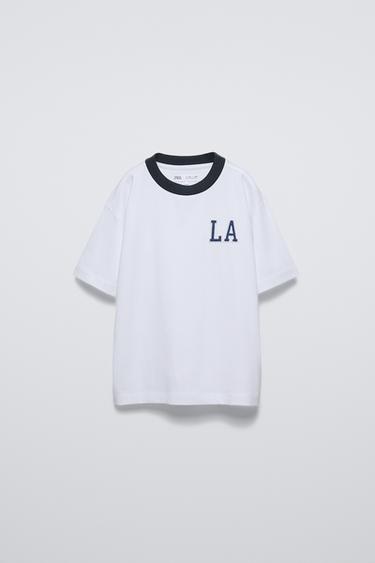 Zara EMBROIDERED VARSITY TOP - Oyster-white - Image 0