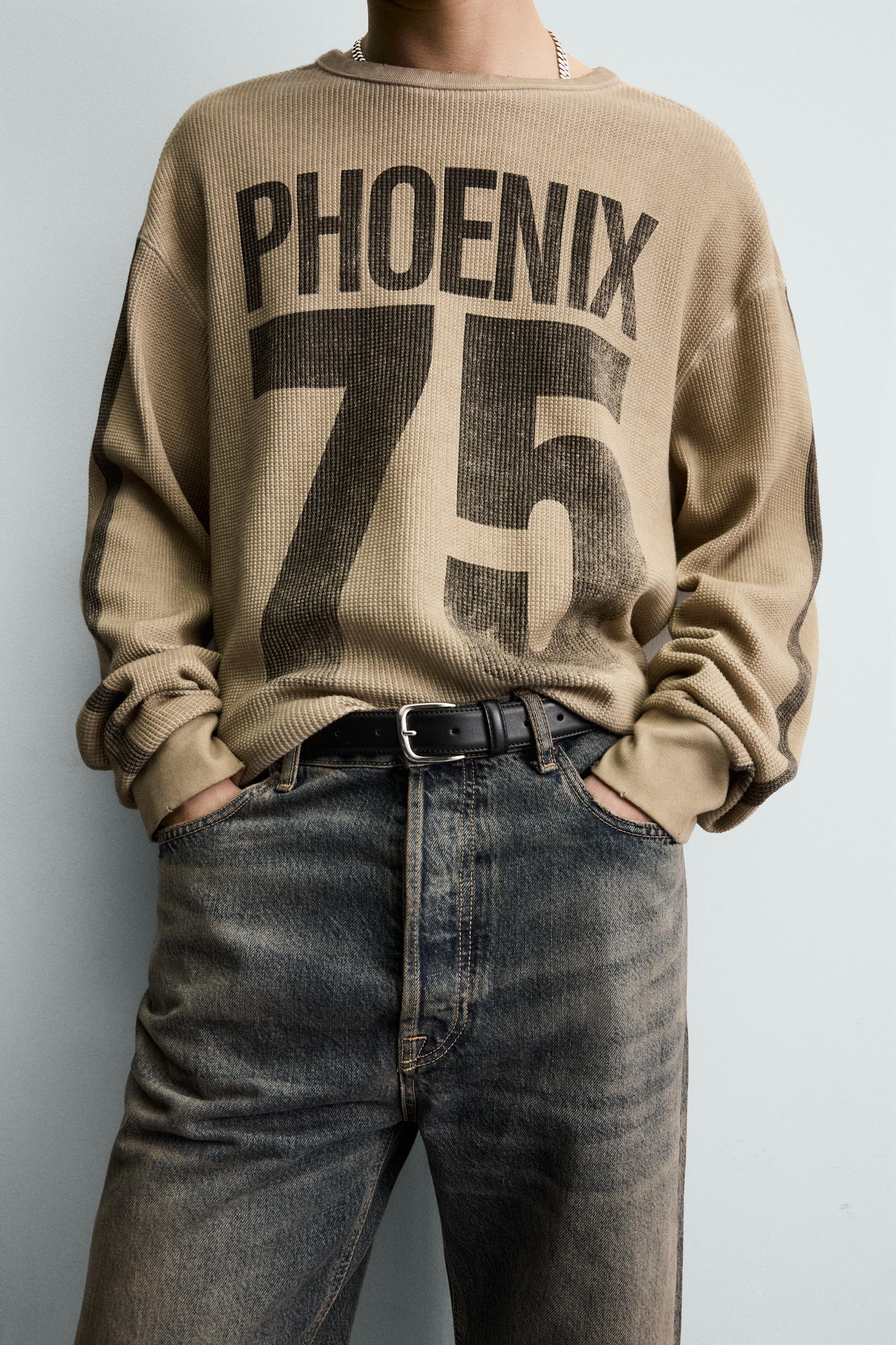 PRINTED WAFFLE WEAVE SWEATSHIRT