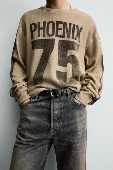 PRINTED WAFFLE-KNIT SWEATSHIRT - Oyster-white by Zara - Image 4