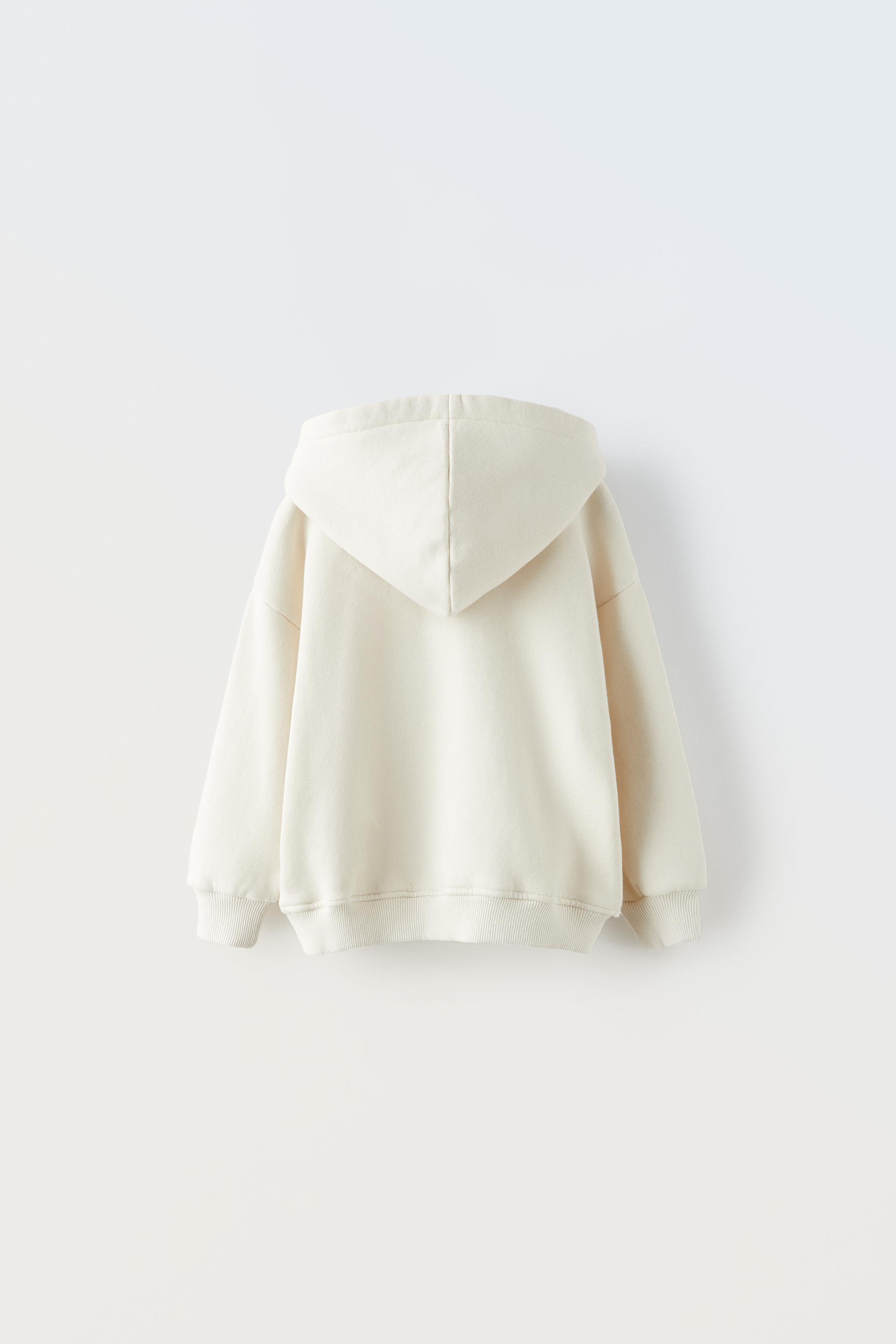 FLOCKED TEXT DETAIL HOODED SWEATSHIRT