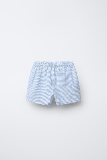 STRIPED TEXTURED BERMUDA SHORTS - Green / Ecru by Zara - Image 1