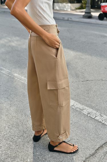 PAPERBAG CARGO TROUSERS - Light camel by Zara - Image 4