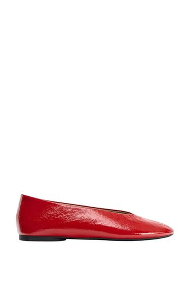 LEATHER BALLET FLATS - Red by Zara