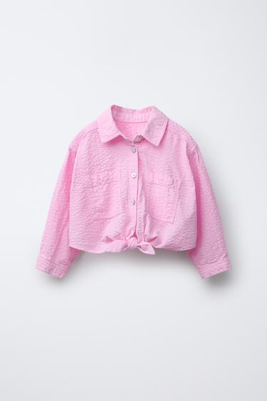 TEXTURED SHIRT WITH KNOT - Pink by Zara - Image 0