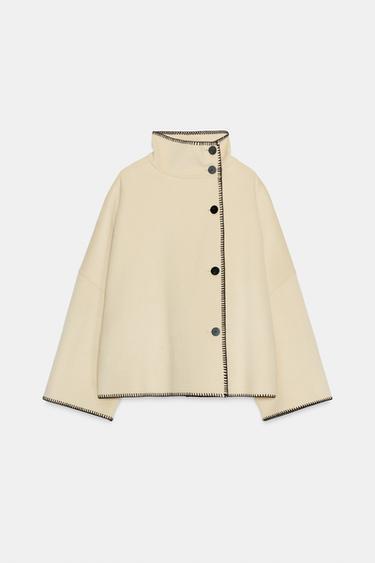 CROPPED WOOL COAT ZW COLLECTION - Cream by Zara