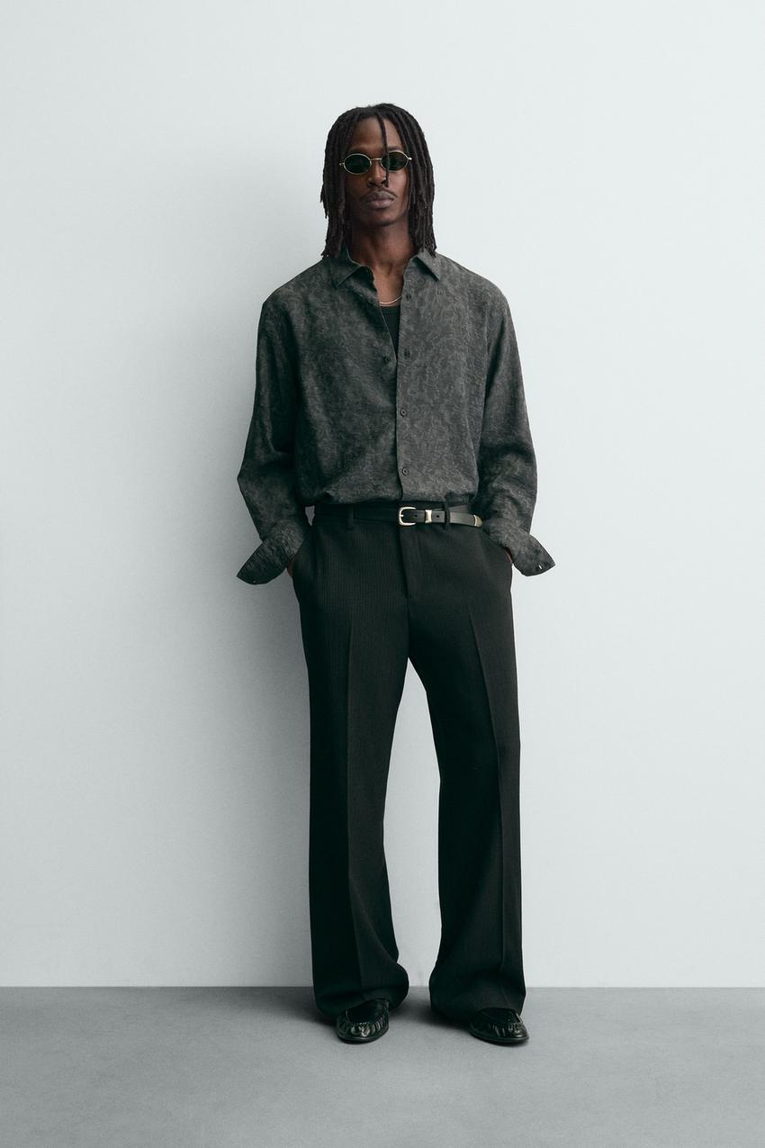 Zara - Flowy Floral Jacquard Shirt - Anthracite Gray - Xl - Man Zara - Flowy Floral Jacquard Shirt - Anthracite Gray - Xl - Man