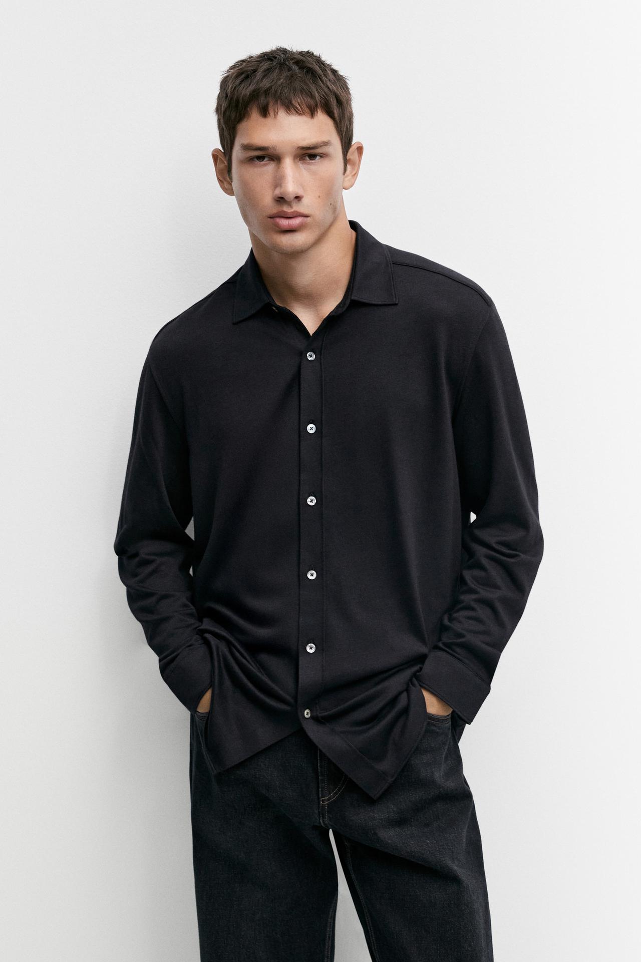 Stretch slim fit cotton shirt — Blue