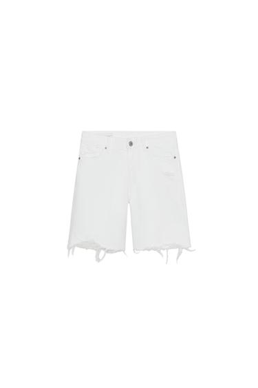 TRF RIPPED MID-RISE DENIM BERMUDA SHORTS - White by Zara