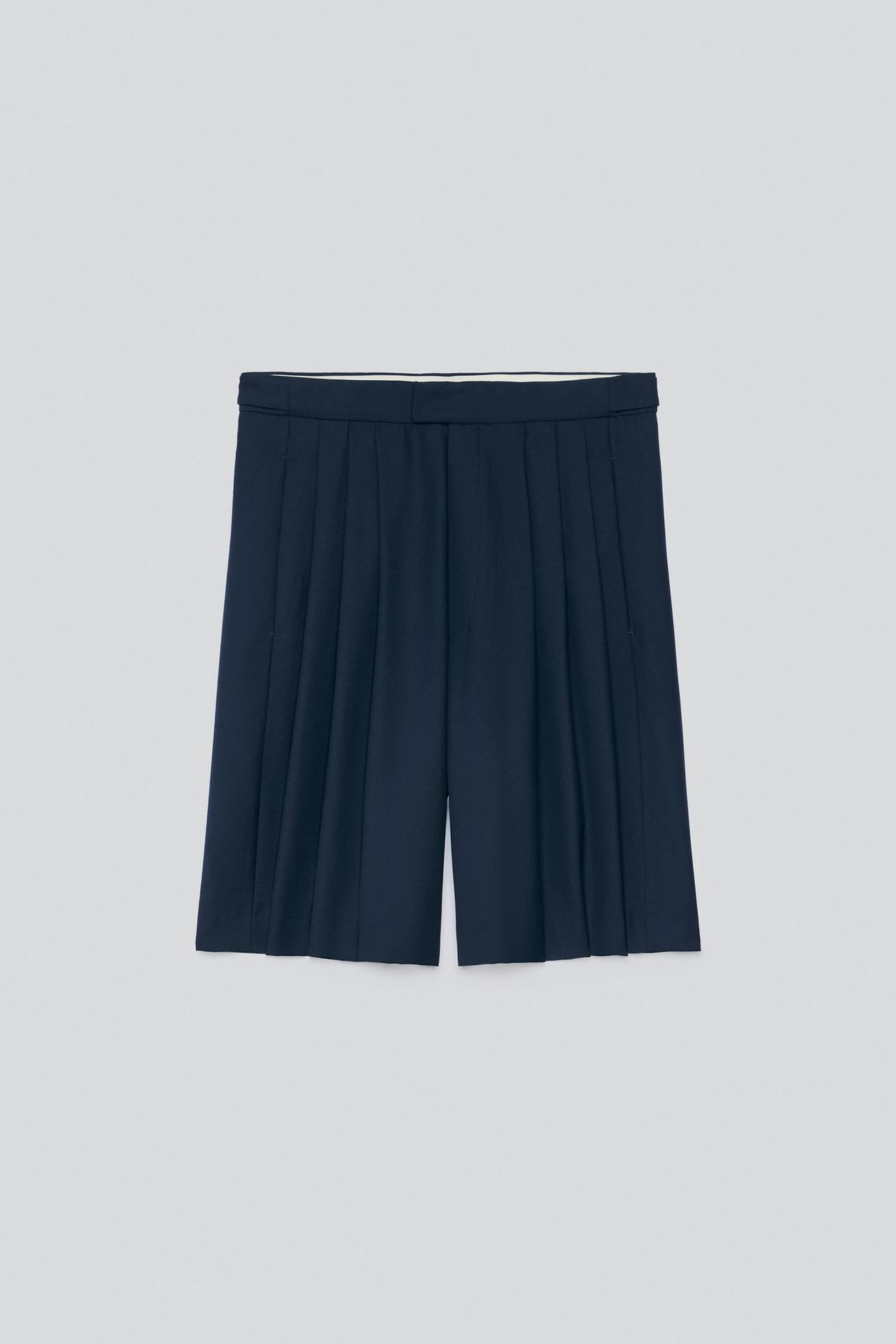 WOOL-BLEND WIDE-FIT BERMUDAS — Blue / Navy