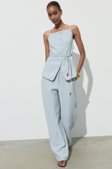 PANTALÓN RECTO TIRO ALTO - Azul claro de Zara