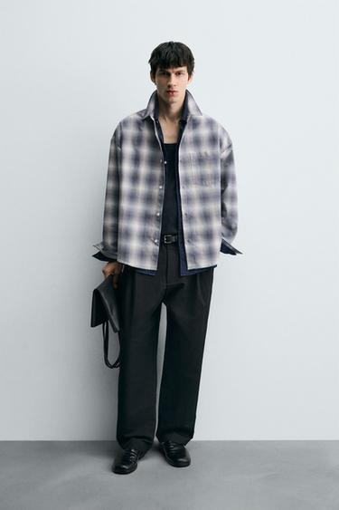 CAMISA OVERSIZE FIT OXFORD - Gris / Azul de Zara