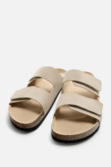 DOUBLE STRAP LEATHER SANDALS - Ecru White by Zara - Image 1