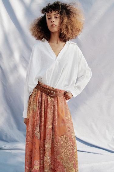 PRINTED MIDI SKIRT WITH BELT - Multicoloured by Zara