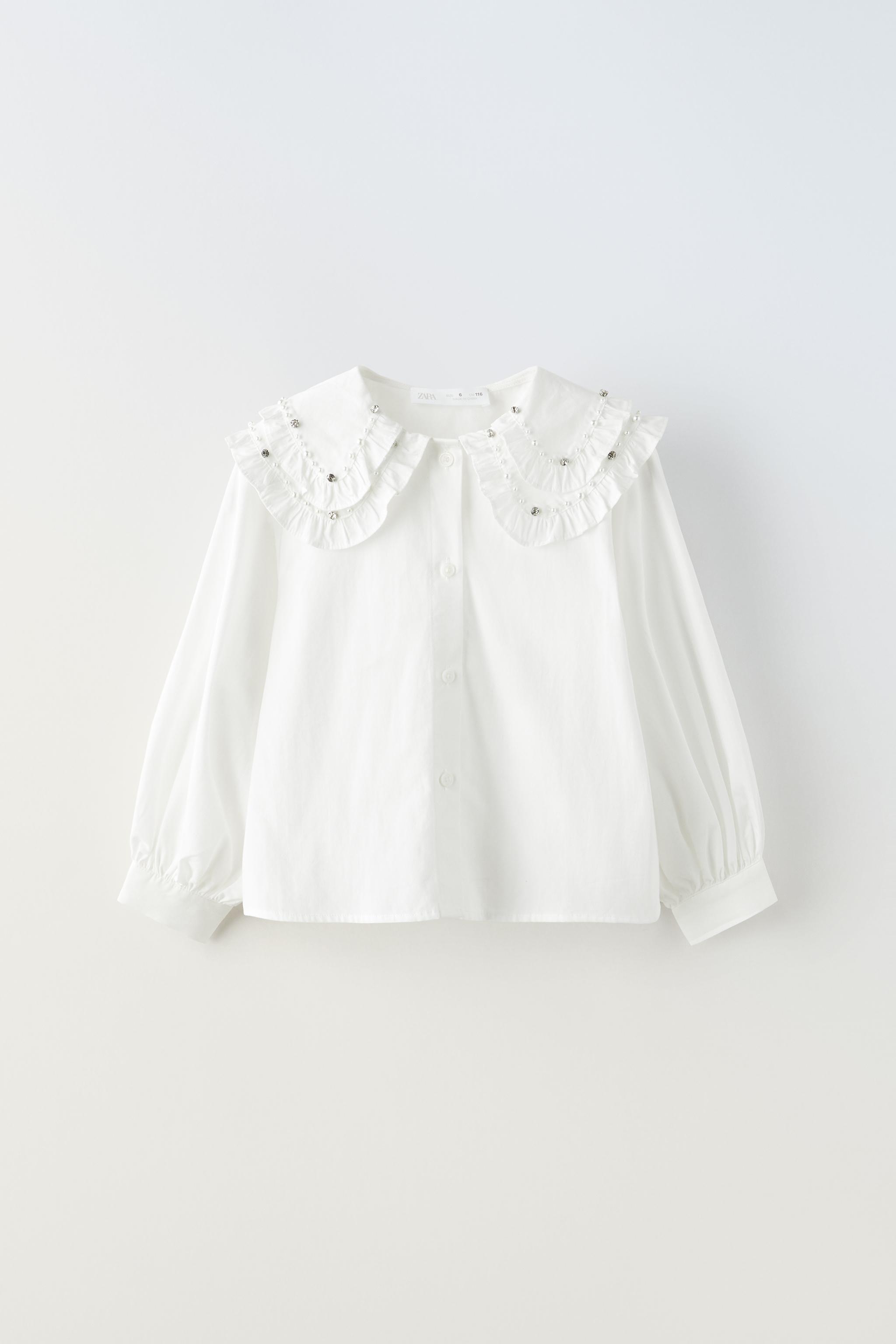 ビジュー襟付きシャツ - ホワイト | ZARA Japan / 日本