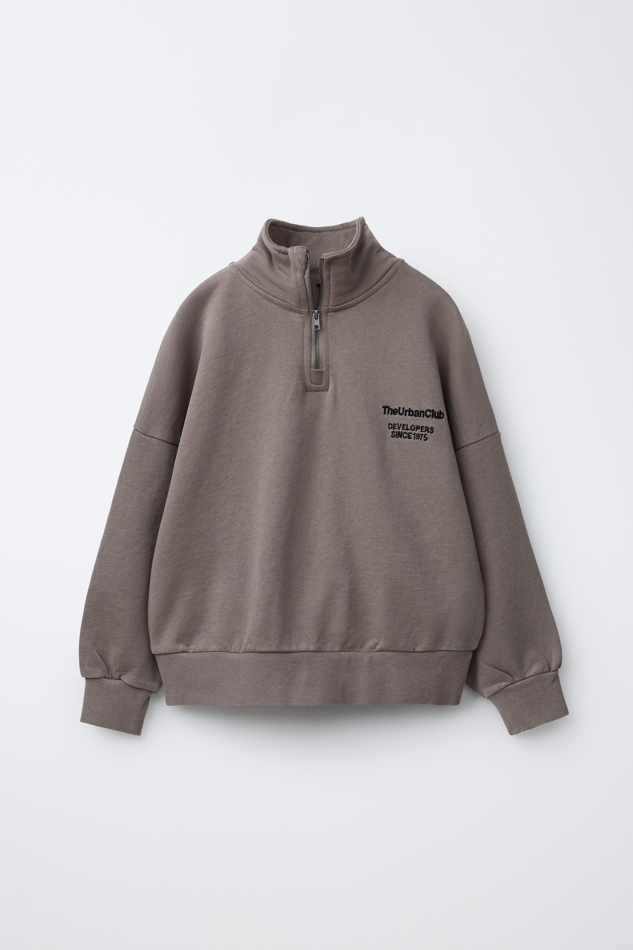 テキスト入りプラッシュ地スウェットシャツ - モールグレー | ZARA