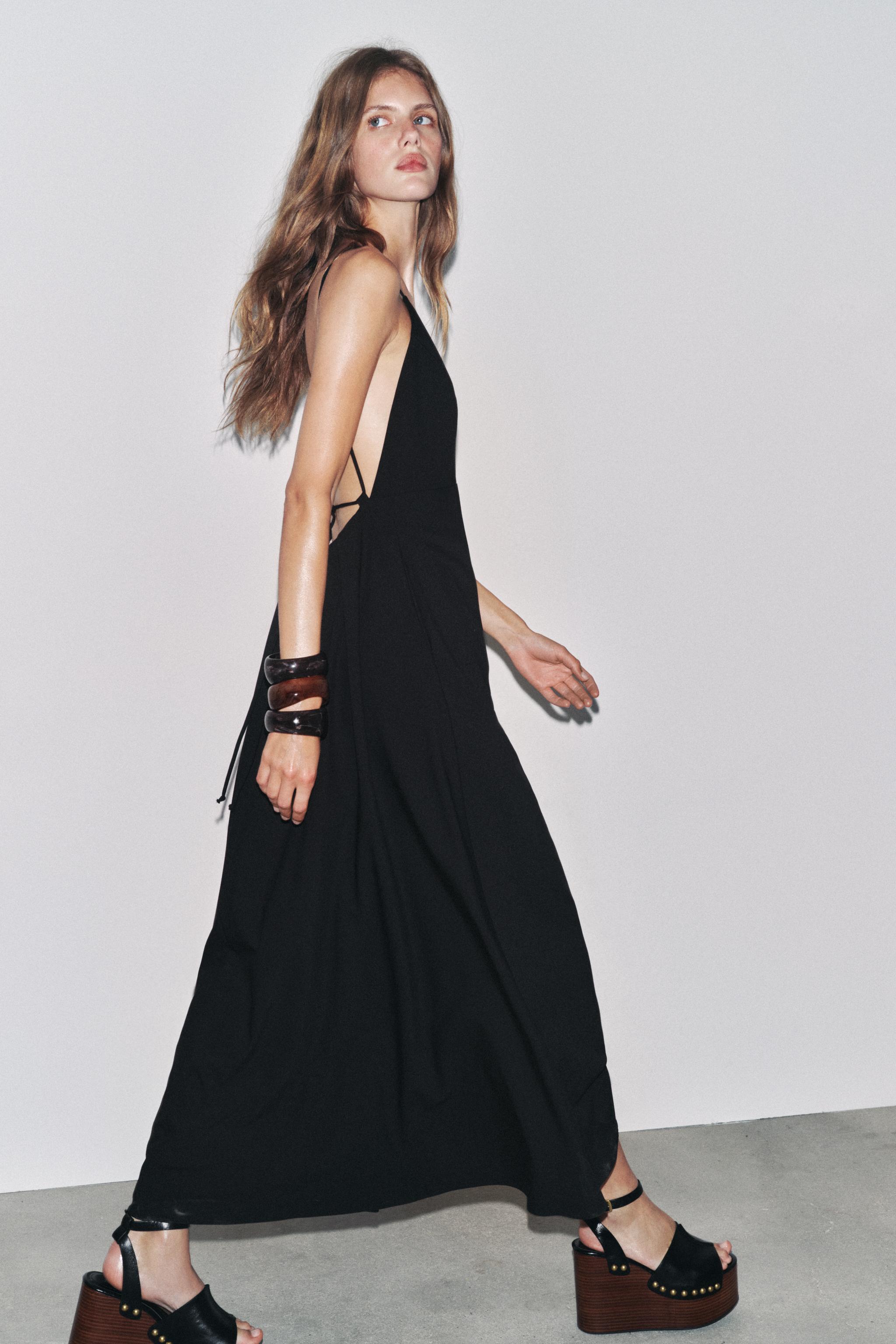【ZARA】ZW COLLECTION リボン付きロングワンピース2816/995/800 ZW COLLECTION リボン付きロングワンピース - ブラック | ZARA