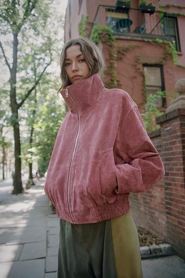 100% LEATHER BOMBER JACKET - MARSALA by Zara