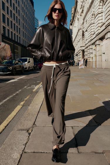WIDE-LEG TROUSERS WITH DOUBLE WAISTBAND - Mocha by Zara