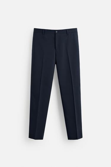 Zara TEXTURED SUIT PANTS - Navy blue