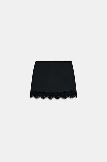 SKORT WITH LACE HEM - Black by Zara - Image 4