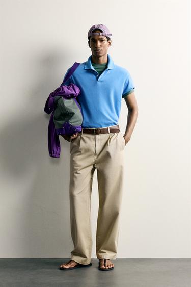 SUDADERA POLO REGULAR FIT MANGA CORTA - Azul de Zara - Imagen 0