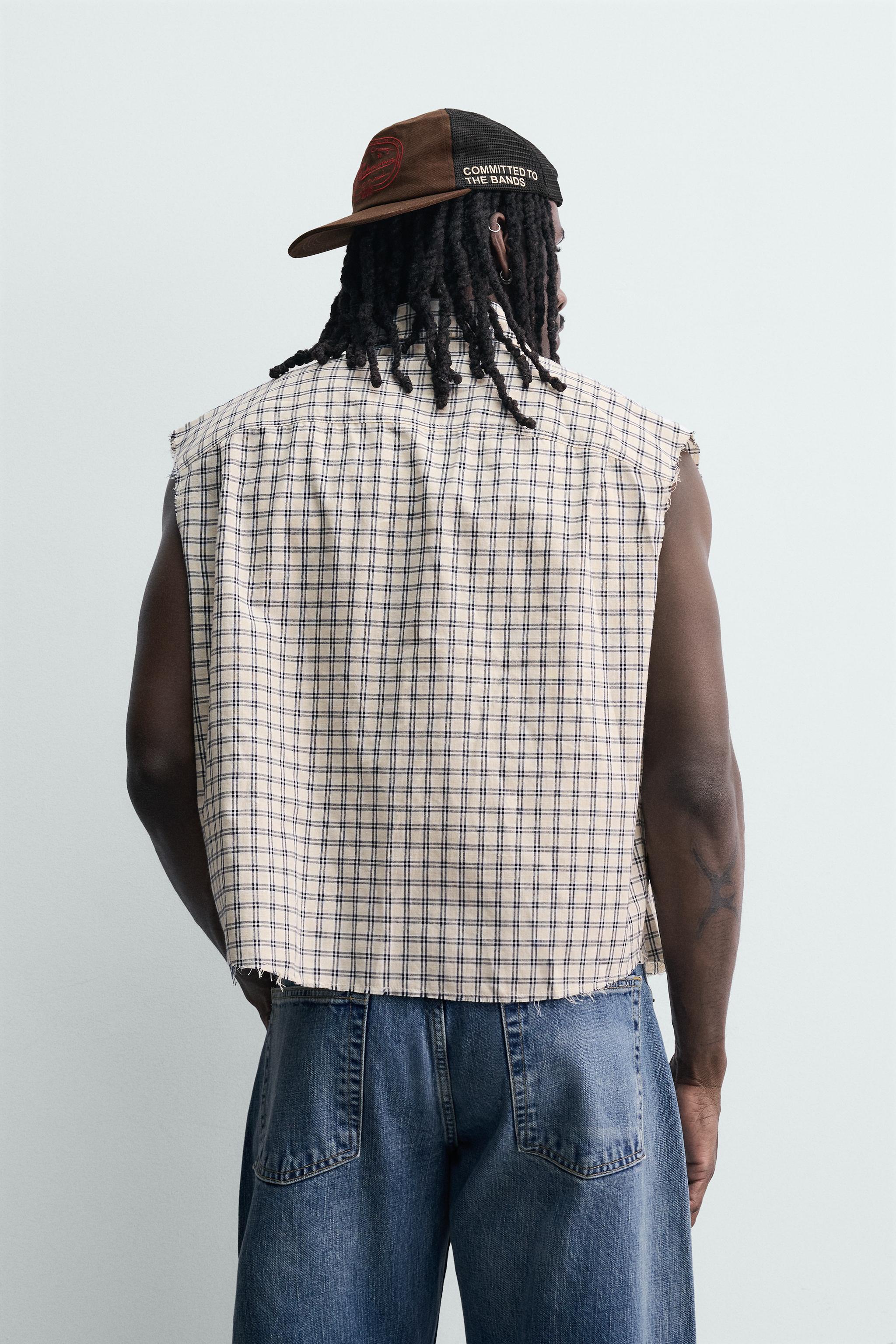 BOXY FIT PLAID TANK SHIRT