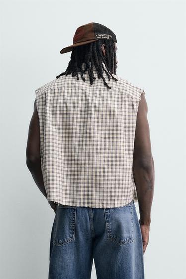 CHEMISE DÉBARDEUR BOXY FIT À CARREAUX - Beige de Zara - Image 2