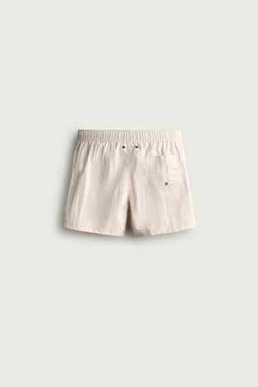 TEXTURED MID-LENGTH SWIM SHORTS — Ecru 2