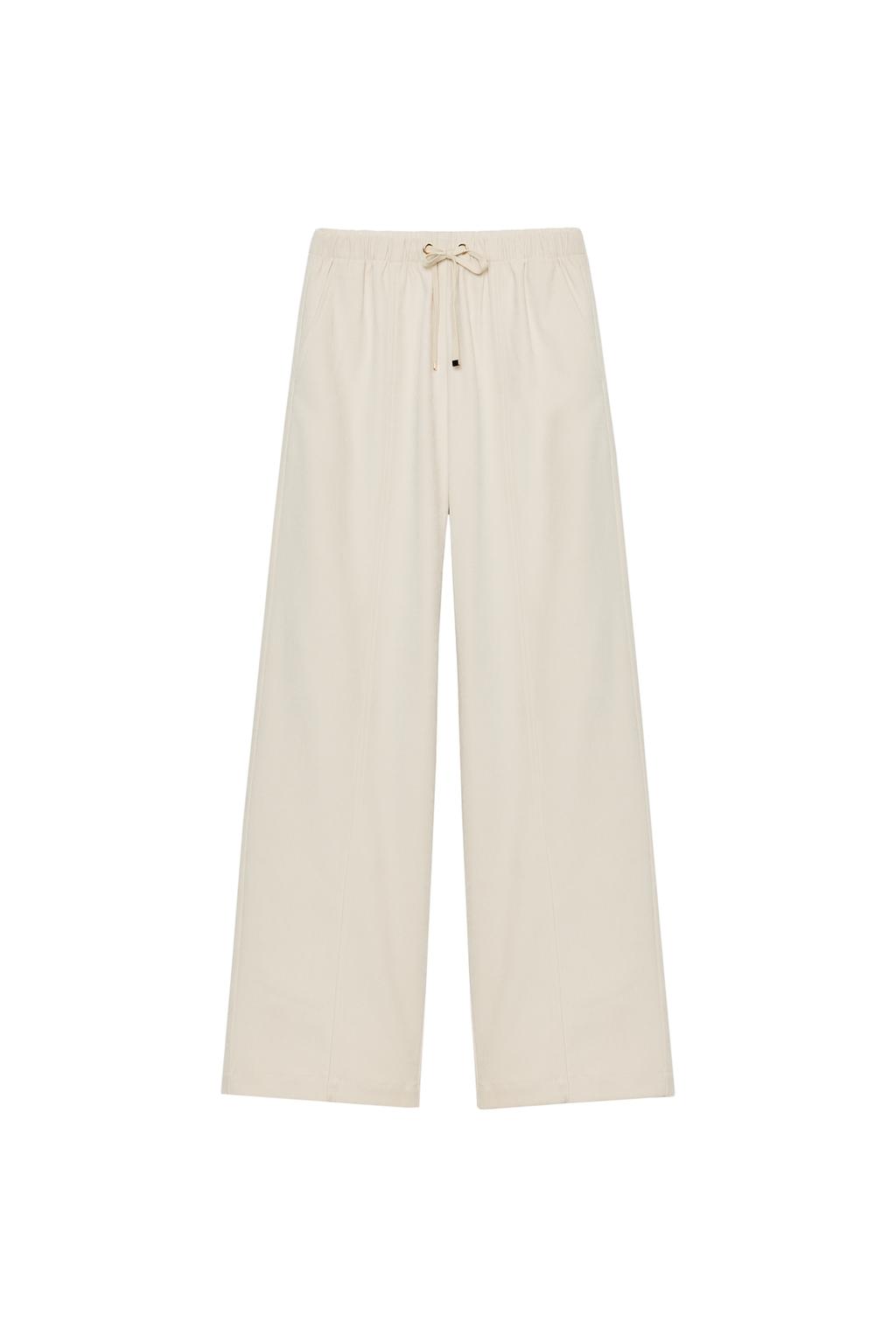 Wide-Leg Elastic Waist Trousers - Ecru by Zara
