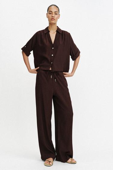 FLOWING STRAIGHT-LEG TROUSERS - Dark brown by Zara