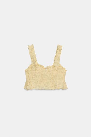 TEXTURED RUFFLE CROP TOP - Pastel yellow by Zara - Image 5