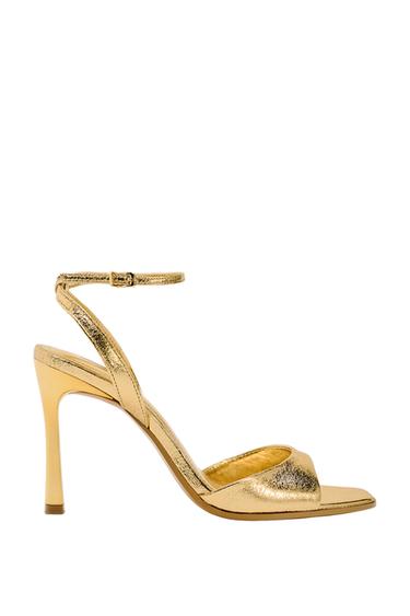 Zara PATENT EFFECT HEELED SANDALS - Gold