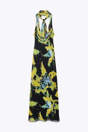 LONG FOULARD PRINT DRESS - Greens by Zara - Image 6