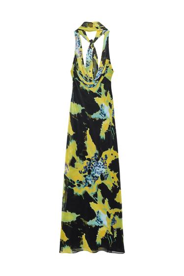 Zara FOULARD PRINT LONG DRESS - Greens - Image 0